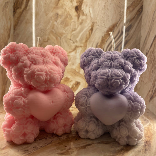 Rosé Heart Teddy Candle (Pack of 2)
