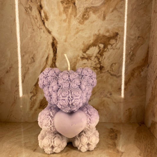 Rosé Heart Teddy Candle
