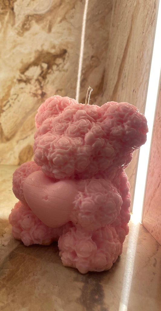 Rosé Heart Teddy Candle